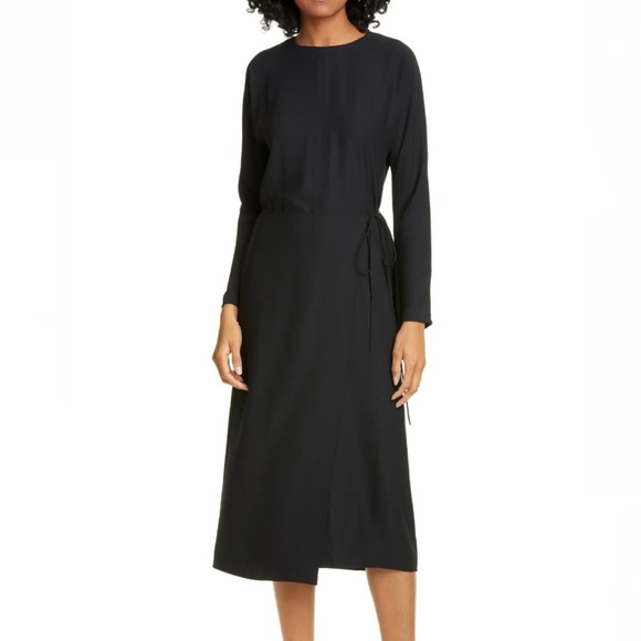 VINCE BLACK LONG SLEEVE BUTTON-BACK MIDI DRESS - Picture 1 of 11